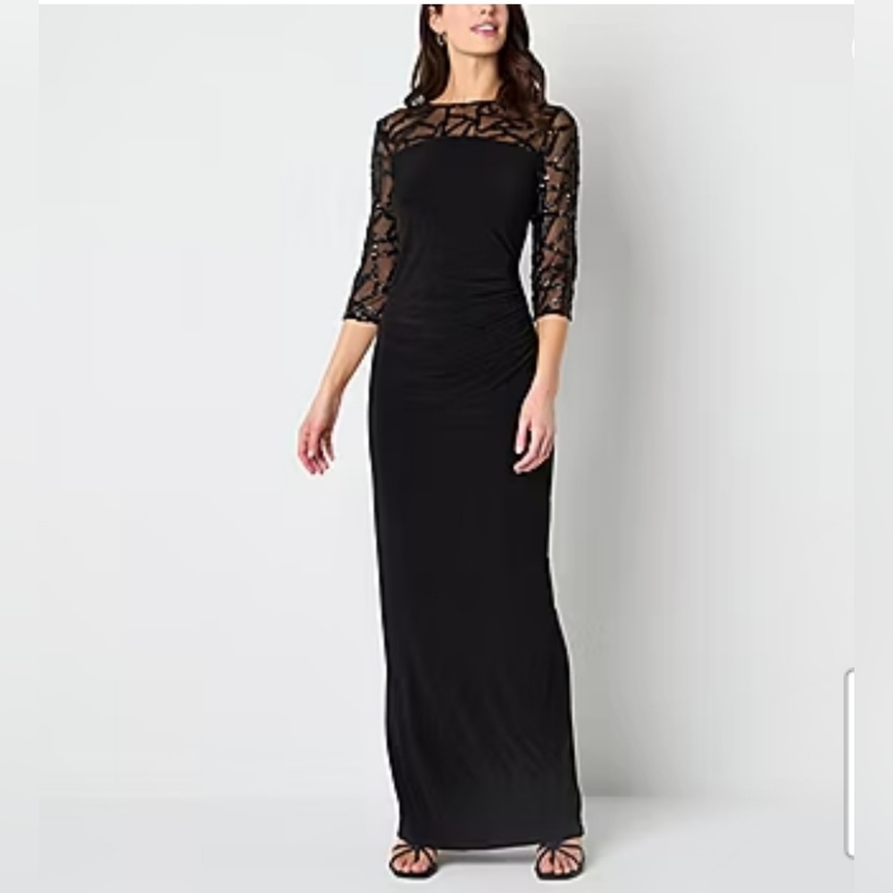 Briana Milay Sequinned 3/4 Sleeve Evening Gown